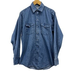 Vintage 80s American Legend Denim Pearl Snap Shirt Large American Cowboy‎ READ